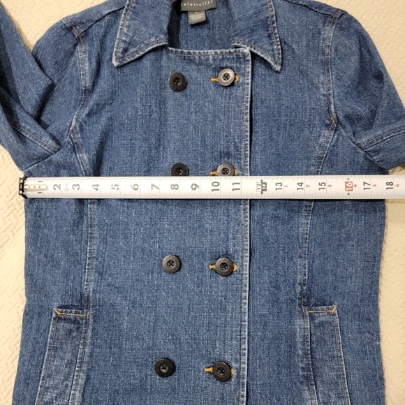 Relativity Double Breasted Denim Blue Jean Jacket 100% cotton Size M - Picture 10 of 15